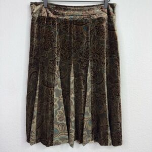 Ann Taylor Loft Skirt Women 8 Brown Floral Paisley Velvet Silk Boho Hippie Artsy